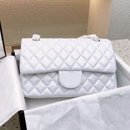 26CM Iridescent White Classic Double Flap Quilted Bags Lambskin Multi Pochette Gold Silve Metal Hardware Matelasse Chain Crossbod2506