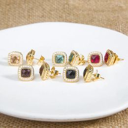 Stud Earrings JADE ANGEL Gold Plated Brass 7mm Cubic Zirconia Classic Square Statement Jewellery For Women Men