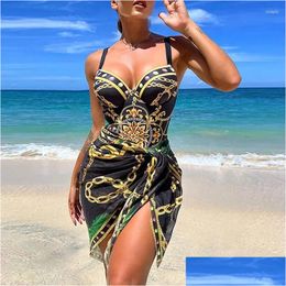 Women'S Swimwear Womens Two Piece Women Bikini Set Push Up Floral Printed Bikinis Strappy Bandage Brazilian Biquini Bathing Suit Dro Dhxzb