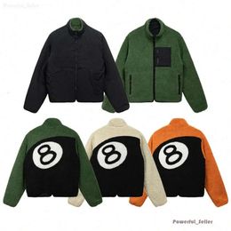 8 Ball Mens Jackets Stand Collar Thickened Double Sided Lamb Fleece Black Billiards Print Coat Jacket 9767