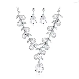 Necklace Earrings Set 2pcs Shining Wedding Bridal TearDrop Elegant Rhinestone Necklaces