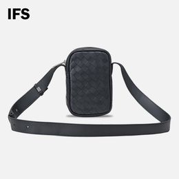 Fashionable Genuine Leather Woven Men's Sports Upright Casual Mini Phone Bag Women's Simple Portable Decorative Shoulder Crossbody Commuting Zero Wallet Black