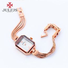 JULIUS Rectangle Latest Ladies Watches 7mm Ultra Thin Famous Brand Designer Watch Copper Bracelet Rose Gold Silver 2017 JA-716239C