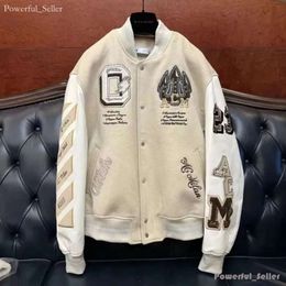 Designer Off White Jacket AC MILANS Off Brand High-end Coat Male and Female Lovers Heavy Industry Embroidered Off White 1477