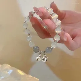 Charm Bracelets Fashion Moonstone Crystal Beads Bracelet For Women Girl Lucky Bells Handmade Elastic Rope Wristband Jewellery Gift