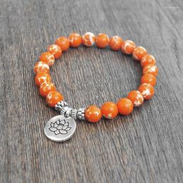 Charm Bracelets DIY Fashion Jewellery Natural Stone Strand Bracelet Women Men Yoga Healing Chakra Mala Prayer Beads Orange