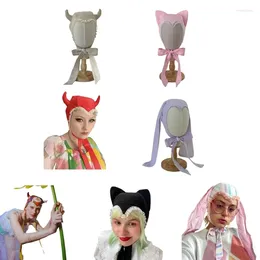 Berets Girls Hat Y2K Horn Ears Gifts Warm Halloween Adult Children Po Props DXAA