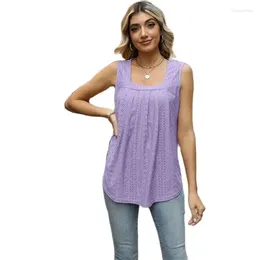 Women's Tanks 2024 Women Square Neck Vest Summer Hollow Out Breathable Tank Tops Sweet Style Solid Color Camis Tees Female Sleeveless