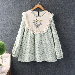Women's Blouses Autumn Sweet Preppy Style Embroidered Top Women Long Sleeve Floral Tops WH0911