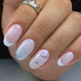 False Nails Sweet Fake Line Printed Pink Press On With Harmless And Smooth Edge For Fingernail Diy Decoration