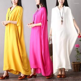 Party Dresses White Dress Women Summer Kaften Korean Loose Large Size V-neck Bat Sleeve Solid Long Beach Style Cotton Robe