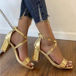 Sandals Gold Silver High Heels Women Fashion Cross Strap Gladiator Sandalias Woman Summer 2024 Ankle Buckle Cover Heel Sandles