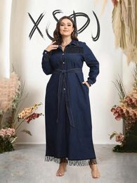 Plus Size Dresses Casual Denim 3xl 4xl 5xl Lady Long Sleeve For Woman Winter Straight Dress Wholesale Drop