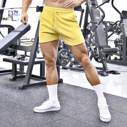 Mens cotton sports running shorts yellow bodybuilding sports pants fitness shorts jogging gym hip-hop mens shorts 240223