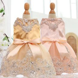 Dog Apparel Wedding Dress Luxury Princess Cat Summer Clothes Pet Lace Embroidery Teddy Poodle Yorkshire Skirt Puppy Pink