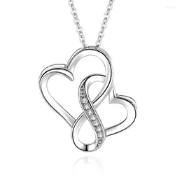 Pendants Fashion Double Heart Pendant For Lady Choker Necklace Jewelry Women 925 Sterling Silver Chain Female Anniversary Gift