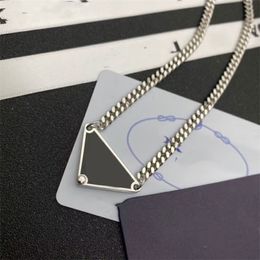 Triangle pendant luxury mens necklace women for womens trendy plated silver metal black tag enamel simple modern cuban chains Jewellery designer necklaces ZB011 B4