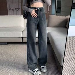 Straight Jeans for Women in Spring Autumn 2024, New High Waisted Crotch Covering and Slimming Effect, Narrow Version Straight Wide Leg Pants