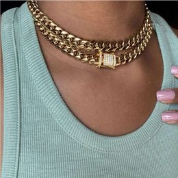 cuban chain Tennis necklace Jewelry hip hop inlaid with diamond Cuban button necklaces womens metal aluminum chain necklace set