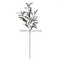 Decorative Flowers Wreaths Beautif Simation Plant Eco-Friendly Artificial Easy Maintain Olive Tree Branch Silk Drop Delivery Home Dhhar