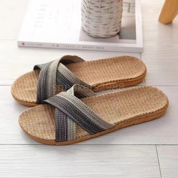 Salute to woven canvas shoes, slippers grass shoes Mule Slides sandals high heels flat heels women casual and fashionable beach slippers E08