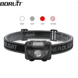 Headlamps BORUiT Red Light LED Mini Headlight 300LM AAA Battery Waterproof Head Flashlight Camping Hunting