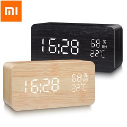 Watches Xiaomi Mijia Alarm Clock LED Digital Wooden USB/AAA Powered Table Watch With Temperature Humidity Voice Electronic Desk Clocks