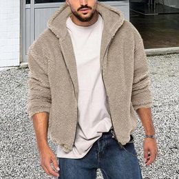 Men's Jackets Solid Colour Jacket Double-sided Fleece Hooded Winter Coat With Soft Long Sleeve Cold Resistant Thick For Autumn