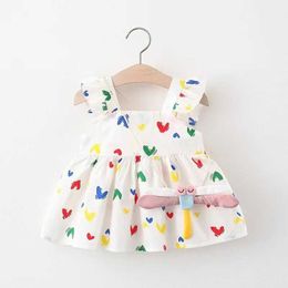 Girl's Dresses 2Pcs/Set Baby Girls Sweet Heart Summer Toddler Kids Dress For Girl Thin Cotton Newborn Children Clothes Suit + Bag 0 To 3 YearsL2402