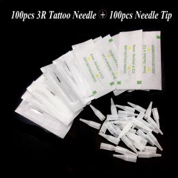 Needles 100pcs Tattoo Needle 3R and 100pcs Needle Tip Cap Permanent Makeup Eyebrow Pen Machine Disposable Agulhas Dermografo Universal