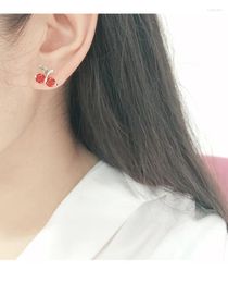 Stud Earrings 925 Sterling Silver Prevent Allergy Red Cherry Brincos For Women Wedding Jewellery Accessories