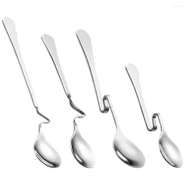 Coffee Scoops 4 Pcs Stainless Steel Tableware Hanging Cup Spoon Mixing Household Dessert Spoons Set Stirring Polishing Honey Pudding