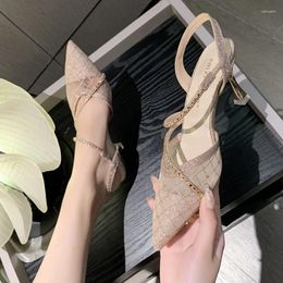 Dress Shoes Luxury For Women Fashion Crystal Shiny Pointed Toe High Heels Slingback Sandals Wedding Bride Zapatos Para Mujeres