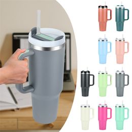 2.0 40oz Tumblers With Handle Insulated Mugs With Lids and Straws Stainless Steel Coffee Tumbler Cups