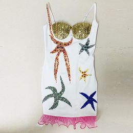 Vestidos casuais Stromestas de marmolas de lantejoulas Mulheres de verão 2023 Sexy Ruffles sem alças