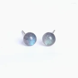 Stud Earrings 925 Sterling For Women Colourful Blue 6mm Labradorite Moon Light Stone Brincos Fine Jewellery Bijoux