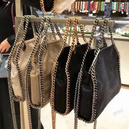 Stella Mccartney Falabella Tote Shoulder Bag Woman Metallic Chanis Sliver Black Tiny Shopping Bag Women Handbag Leather Crossbody 2751