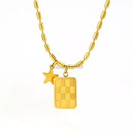 Gold Plated Stainless Steel Pendant Necklace for Women Geometric Square Shell Simple Charm Jewelry