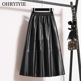 Skirts Skorts OHRYIYIE Large Size 4XL Black Long Vintage Faux Leather Skirt Women Autumn Winter Fashion A-Line Female Elegant PU YQ240223
