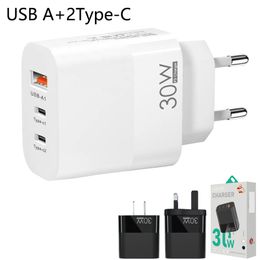 USB+2Type-C Fast Charging Multi-Port 30W Wall Adapter PD EU/US/UK adapted For iphone Samsung Smart phone