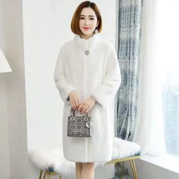 Fur New Faux Fur Coat Women 2023 Winter Jacket Female Warm Fashion Ladies Coats Long Stand Collar Outerwear White