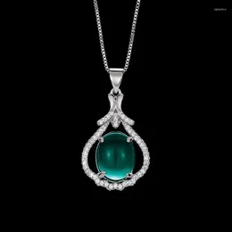 Pendants Top Quality 925 Sterling Silver Chain Necklace For Lady Birthday Gift Charming Jade Green Water Drop Pendant Women Accessories