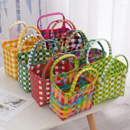 Storage Bags Cute Colourful Bag Kids Handheld Gift Weaving Beach Plastic Handbag Handmade Basket Nylon Shopping