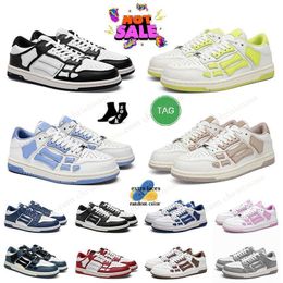 Wholesale TOP ami Unisex white light grey black black red white grey fluorescent yellow brown leather black white blue pink sneakers trainer