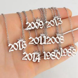 Pendant Necklaces Silver Colour 2014-2024 Year Necklace For Women Charm Stainless Steel Crown Chain Choker Birthday Party Friends Jewellery