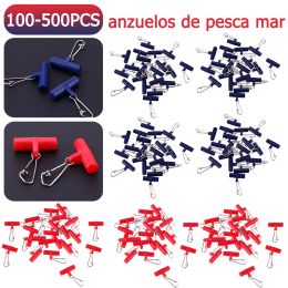 Fishhooks 100500pcs Plastic Head Swivels Hooked Snap Interlock Zip Slider Highstrength Sinker Slides Swivel for Braid Fishing Line Pesca