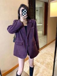 Women's Suits Corduroy Purple Suit Jacket Women 2024 Early Spring Design Sense Temperament Casual Petite Female Office Lady