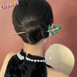 Hair Clips Ethnic Green Bamboo Leaf Stick For Women Elegant Temperament Charm Antiquity Hairpin Chinese Retro Accessories