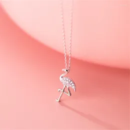 Pendants 925 Sterling Silver Zircons Flamingo Pendant Necklaces For Women Fashion Simple Party Cute Animal Clavicle Chain Fine Jewelry
