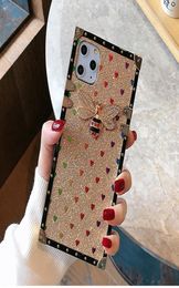 Luxury Glitter Square Designer Cases Fashion Bee Cover for iPhone 13 12 11 Pro Max XR XS 8 7 6 Plus Women Phone Case8647019